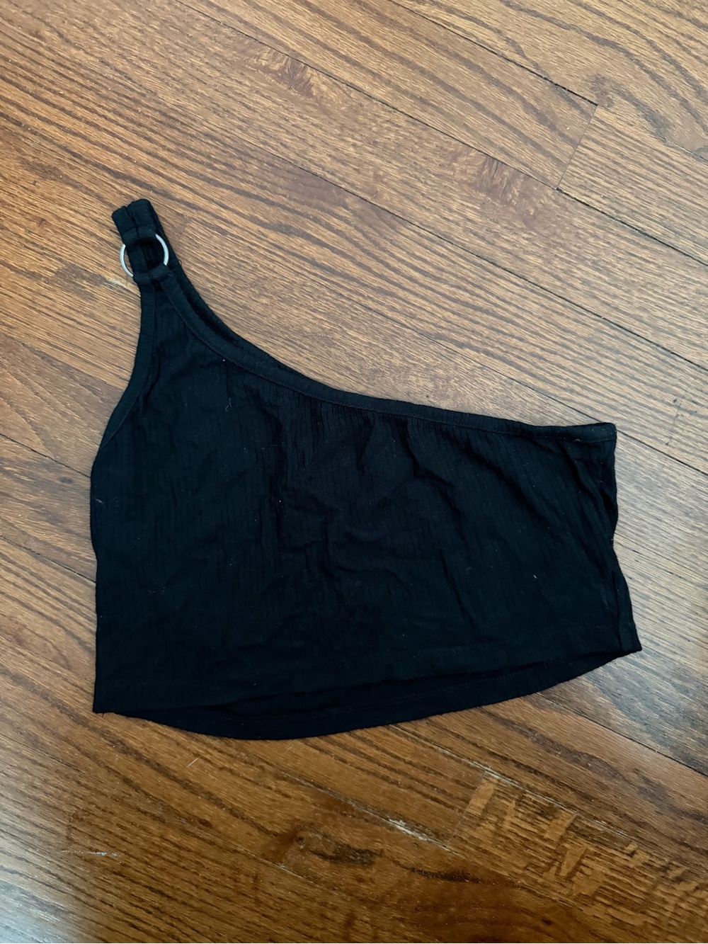 Emma and Sam One-Shoulder Black Crop Top with ring detail
